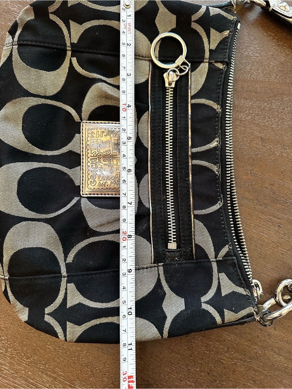 Coach Black and Gray Signature Canvas Shoulder Bag with Metallic Trim - Picture 10 of 14